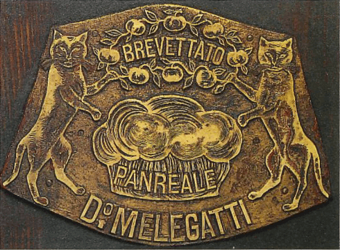 L'emblema del dolce Pan Reale in un cliché dell'epoca.